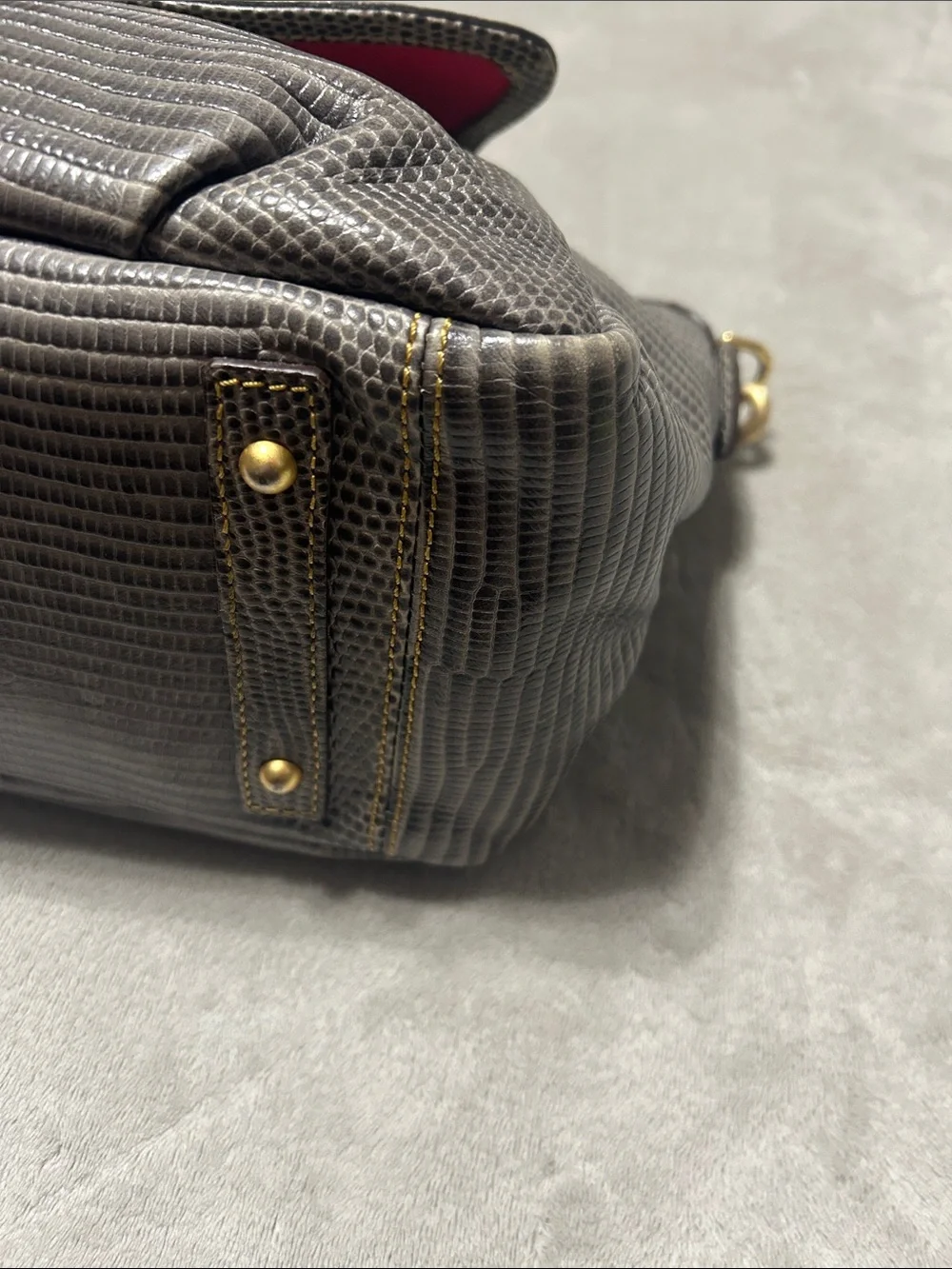 Dooney & Bourke Gray Lizard-Embossed Satchel with Gold Hardware